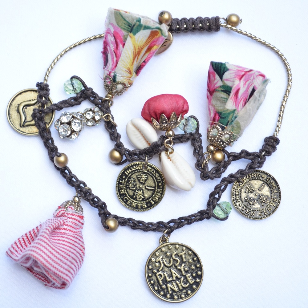 Betsey Johnson Cameo Critters Fabric Coin Bracelet